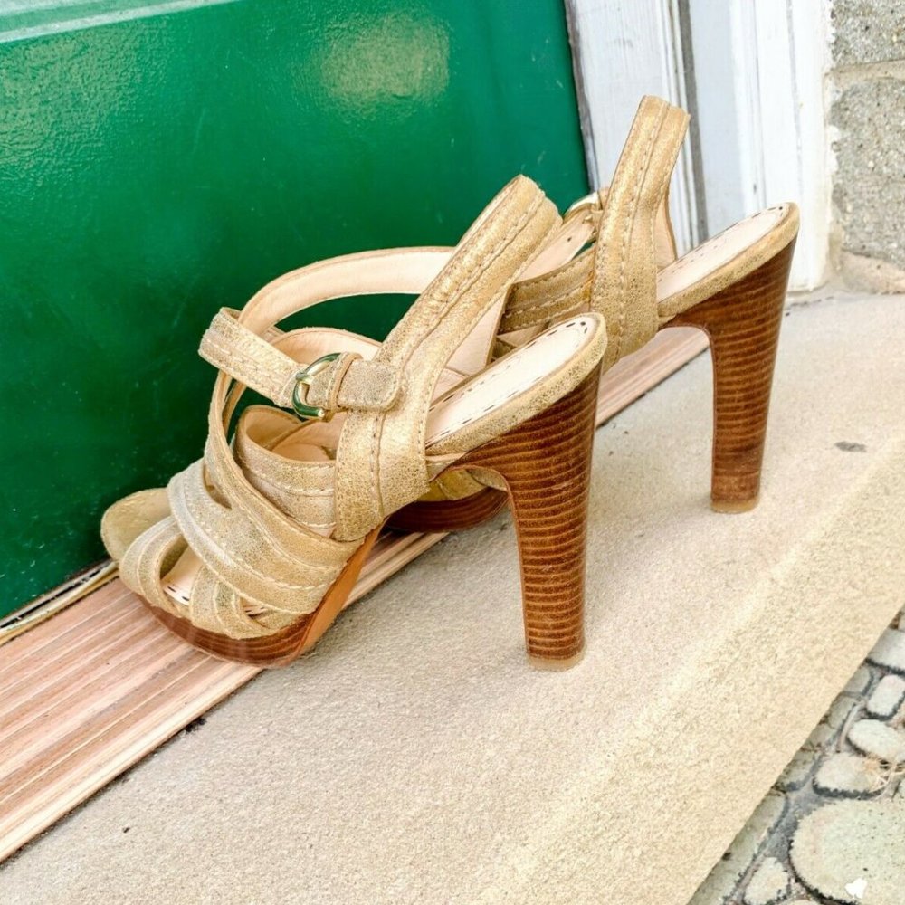 Coach sandals, high heels, pale gold, size 9.5